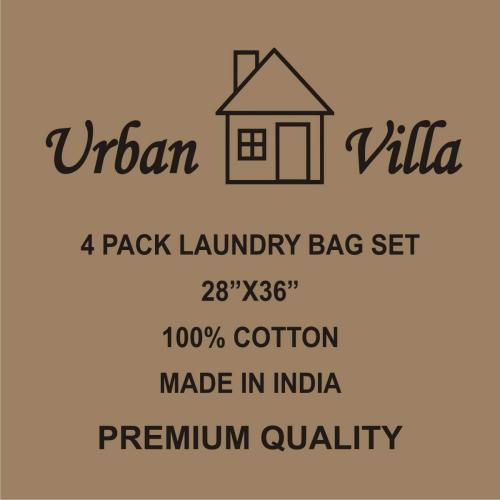 Urban Villa Laundry Bags 4-Pack 28”x36 Extra-Large Cotton Canvas Heavy Duty Washable Durable Travel Laundry Sacks with Drawstring Closure Reusable Hamper Liners for Dirty Clothes Delicates & Lingerie