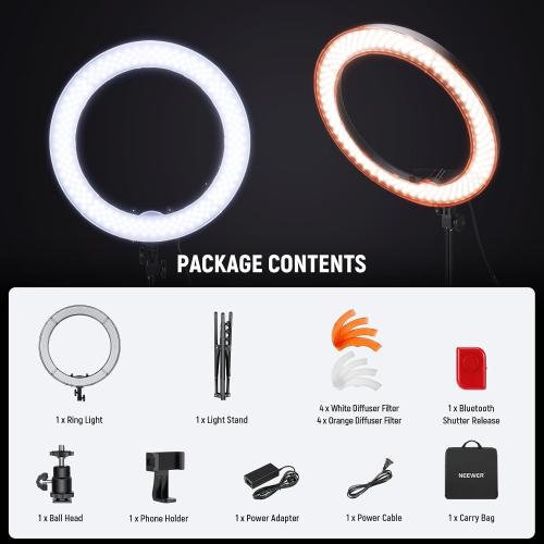 NEEWER 55W 18/45cm Ring Light Kit [New Version], 5600K Dimmable LED Ringlight Tripod Stand Phone Holder for iPhone Selfie Makeup Lash Tattoo Studio Photo Video Recording Photography Lighting, RL-18