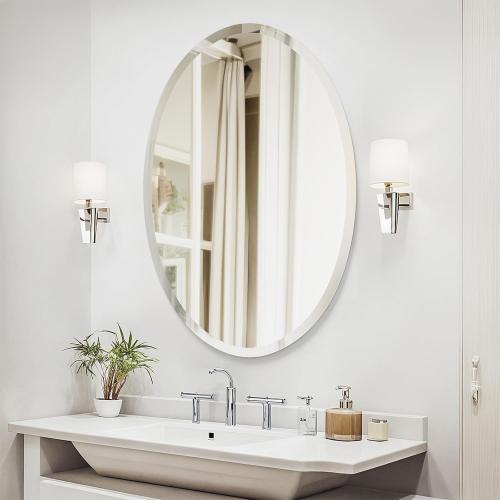20x28 Inch Frameless Oval Bathroom Mirror, Bathroom Mirror for Over Sink, Beveled and Polished, Decorative Wall Mirror for Bathroom, Bedroom, Vanity, Entryway, Modern & Elegant Look