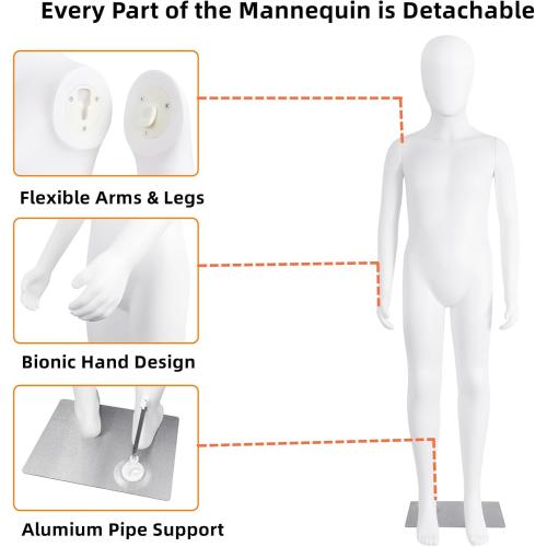 Size 51.2 Child Mannequin Full Body, Kid Dress Form Adjustable Faceless Mannequin Torso, Detachable Manikin Body Display with Metal Base for Children 51.2 Inches