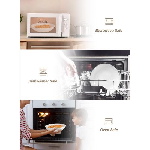 Quatish Pasta Bowls 30oz Set of 6, Salad Bowls Soup Bowl for Kitchen, Microwave & Dishwasher Safe, Large Porcelain Wide and Shallow Serving Bowl, White Dinner Plates, Dinnerware Set, Gift