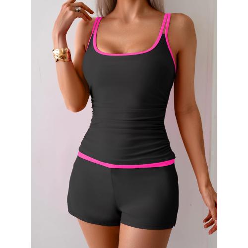 Size L B2prity Womens Tankini Swimsuits Sporty Tummy Control Two Piece Bathing Suit Color Block Ruched Swimwear