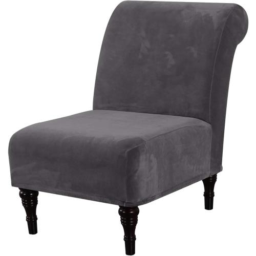 H.VERSAILTEX Armless Accent Chair Covers Thick Velvet Armless Chair Slipcovers High Stretch Chair Covers for Living Room Hotel Machine Washable Furniture Protector with Elastic Bottom, Grey