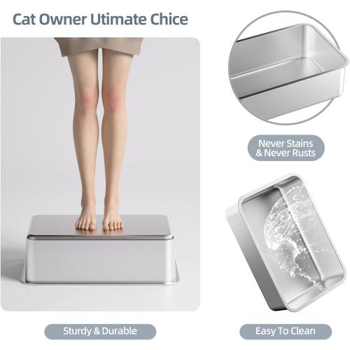 Stainless Steel Cat Litter Box with Lid,XL,19.7” L x 13.8” W x 11.8”H Deep,Large Metal Litter Box with High Side,for Small and Large Cats,Anti-Leakage Non-Sticky Easy Cleaning Include Litter Scoop