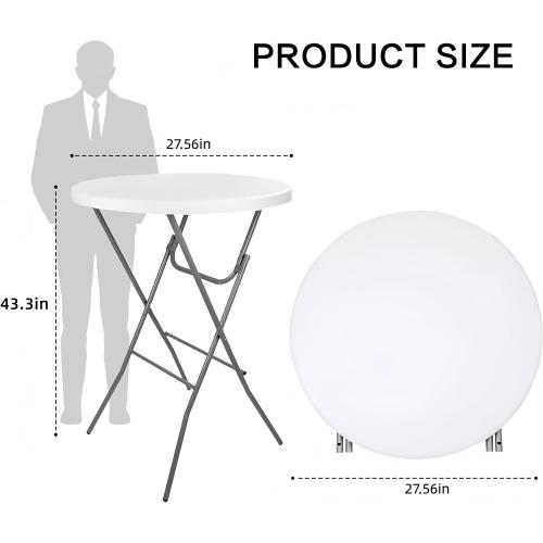 2PCS Cocktail Table 28in Folding Round High Top Indoor Outdoor with Removable Legs, Tall Bistro Foldable Bar Height Table for Parties, Patio, Backyard, Dining, Wedding, White
