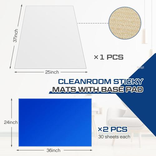 Nuanchu Adhesive Mat Pad Include 1 Sticky Non Slip Base Pad 2 Tacky Dust Mats Construction of 30 Sheets (60 Sheets Total) for Clean Room Science Lab Matting Laboratory Hospital(Blue,24x36 Inches)