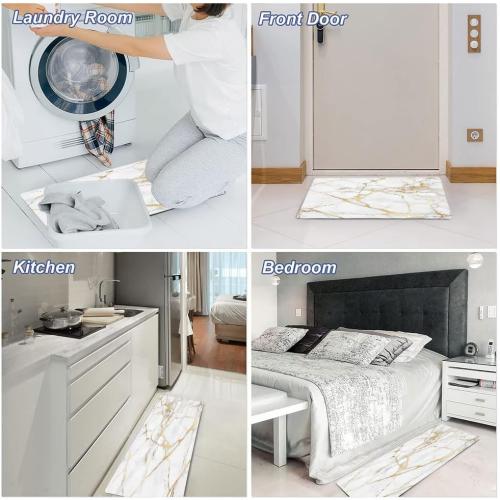 White and Gold  Mrcrypos White Gold Marble Small Kitchen Mat for Floor PVC Leather Kitchen Rug Waterproof Cushioned Anti Fatigue Comfort Mat Non Slip Standing Mat Laundry Kitchen Accessories 17x29 Luxury Marble