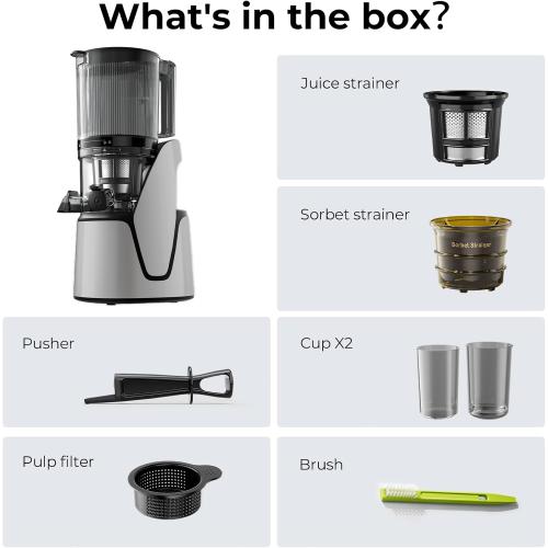 Cold Press Juicer, 5.8 Wide Feed Chute Juice Extractor Machine with 400W, High Juice Yield, Slow Masticating Juicer for Whole Vegetables & Fruits, Silver Gray