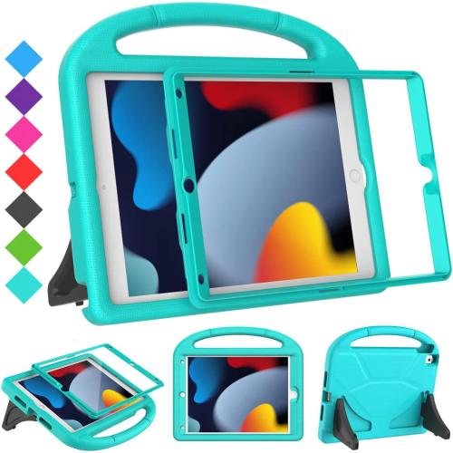 Cyan 10.2 SUPLIK Kids Case for iPad 9th/8th/7th Generation - 10.2 inch 2021/2020/2019 Case with Built-in Screen Protector, Durable Shockproof Handle Stand for Apple iPad 7/8/9 Gen, Cyan
