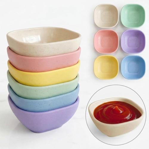 SHECIPIN 6 Pack Small Plastic Bowls 4.5 OZ Unbreakable Wheat Straw Dipping Bowls，plastic ramekins, Assorted Colors Dipping Sauce Cups, dip cups， Dessert, Ketchup