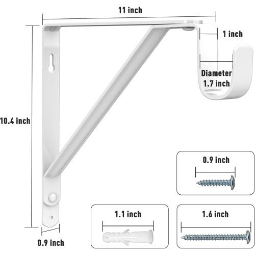 Closet Rod Bracket Heavy Duty Total Up to 300 lbs (6-Pack)- Wall Mounted Shelf Supports for Closet, Garage, Laundry, Rust-Proof Metal with Screws & Anchors, White