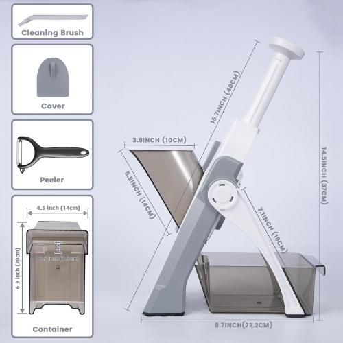 SupMaKin Safe Mandoline Slicer for Kitchen, Vegetable Food Potato Chip Slicer Maual Adjustable Thickness, Chopping Artifact Fast Veggie Salad Chopper Light Gray