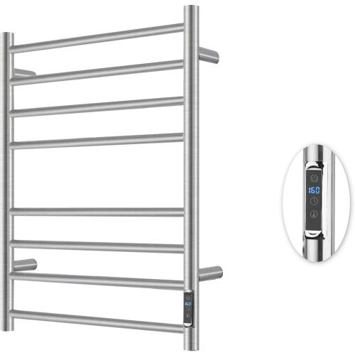Heated Towel Racks for Bathroom, Wall Mounted Electric Towel Warmer Racks with Timer & Temperature Control, 8 Bar Stainless Steel Towel Heater for Bathroom, Brushed Silver, Plug-in