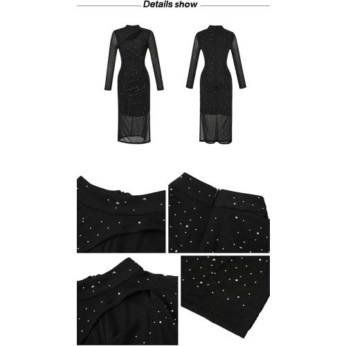 Women Mesh Long Evening Clothes Sparkly Hollow Sexy Sheer Midi Party Dress