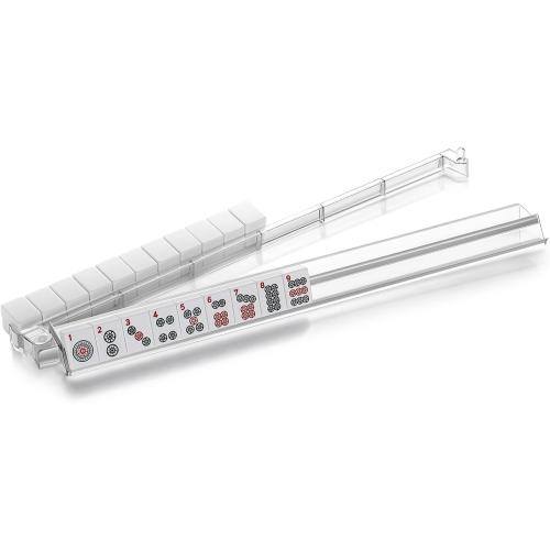 4PCS Mahjong Racks with Pushers,Clear Acrylic American Majiang Tile Racks,Imports Modern Mahjong Racks with Built-in Pushers