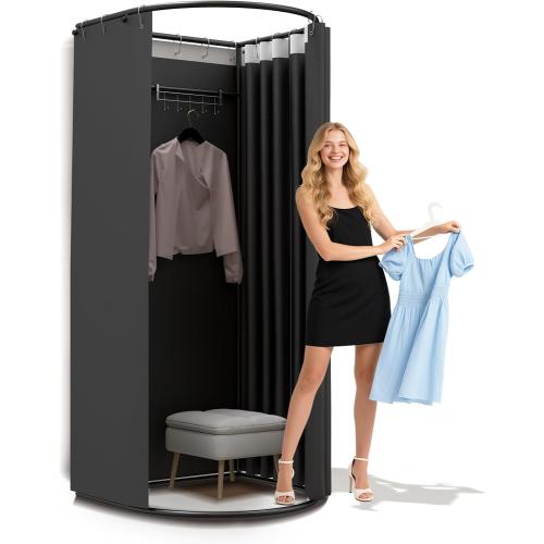 AMSXNOO Clothing Store Fitting Room, Removable Temporary Changing Locker Room with Shading Curtain, Portable Privacy Dressing Room for House Office Shopping Mall (Color: Black, Size: 100x95x200cm)