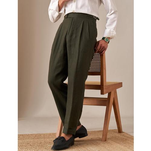 Men's Medium Linen Pants Casual High Waist Adjustable Pants Summer Beach Lightweight Pants Italian Style