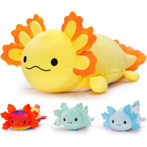 MaoGoLan 4Pcs Giant Axolotl Plush with 3 Babies Inside-23.5 Large Ultra Soft Axolotl Stuffed Animals Throw Pillow-Squishy Stuffed Axolotl Plush Collection Gift for Axolotl Lover,Kids,Teens,Yellow
