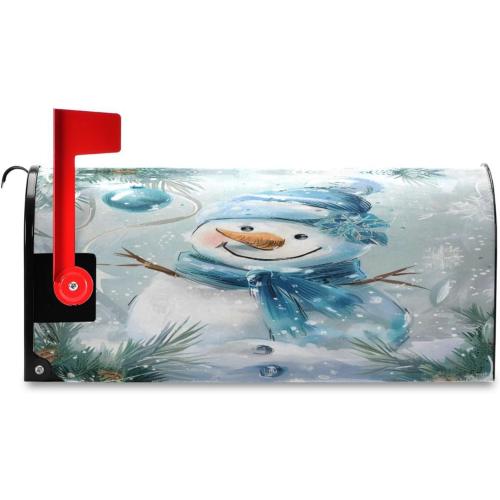 ALAZA Blue and Silver Christmas Snowman02 Magnetic Mailbox Cover MailWraps Garden Yard Home Decor for Outside Oversized-25.4 x20.8