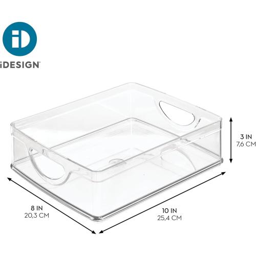 iDesign Plastic Stackable Pantry Bin - Storage Bin with Handles for Cabinets or Fridge - Set of 2 - Clear