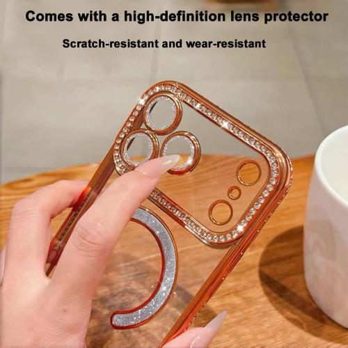 QSIETSPY Magnetic Case for iPhone 17 Pro Max 6.9[Compatible with MagSafe] with Sparkle Diamond Camera Protection Shockproof Clear Cute Glitter Bling Phone Case for iPhone 17 ProMax,Orange