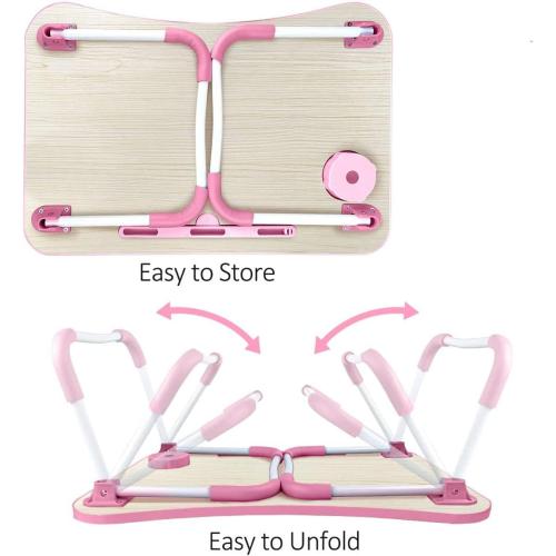 Laptop Desk Foldable Bed Table, Portable Lap Desk Laptop Bed Tray Table with Storage Drawer and Cup Holder, Lap TraysTables Notebook Stand Reading Desks Breakfast Tray for Beds Couch Sofa Floor – Pink