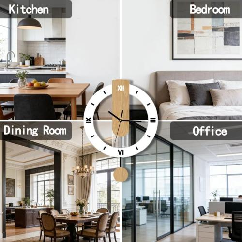 Modern Wooden Decorative Wall Clock with Pendulum, Minimalist Silent Non-Ticking Quartz Battery Operated,Roman Numeral Large Wall Clock for Living Room, Bedroom, Kitchen, Office