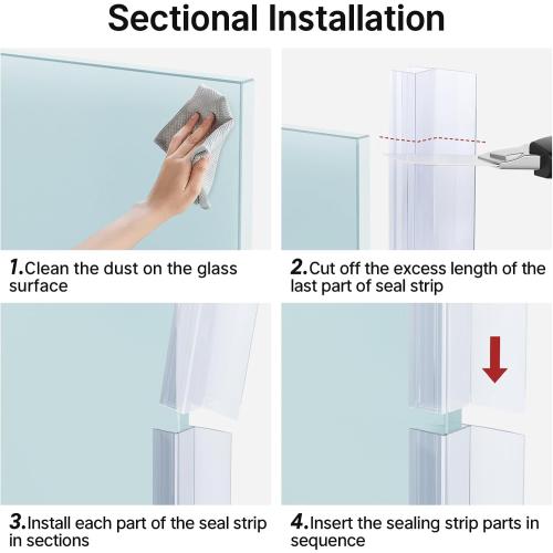 AmazerBath 5 PCS Shower Door Side Seal Strip for 1/2 Inch Glass - 15.75 Inches x 5, 5 Sections Segmented Shower Installation Kit, Frameless Glass Door Seal Strip