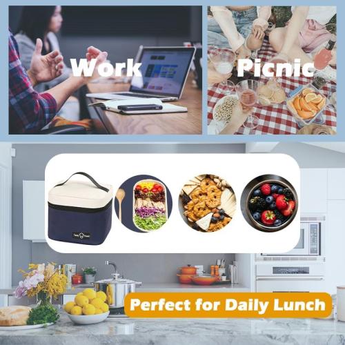 Lunch Bag for Men, Portable Lunch Bag for Adults, Top handle Lunch Box Food Bag for Work, Square Food Bag for Office, Picnic (Navy Blue)