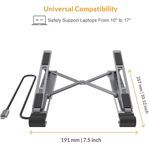 HyperDrive 7 in 1 USB C Hub Laptop Stand - HDMI 4K30Hz, USB-C 100W PD, USB-A 5Gbps, SD/MicroSD, Compatible with MacBook/iPad/Windows/Chrome - 10”-17” Laptop Docking Station Stand