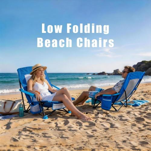 SUNNYFEEL Folding Beach Chair, High Back Beach Chairs for Adults, Lightweight Portable Camp Chair 300lbs Heavy Duty with Carry Bag, Cup Holder for Outdoor Travel Picnic Concert, 2 Pack, Blue