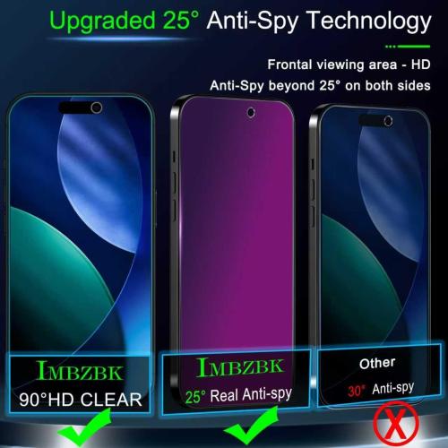IMBZBK [Auto-Dust Removal] Colorful Privacy Screen Protector for iPhone 17 Pro [Private] Accessories, 3 Pack Anti Spy Anti-Blue Light Tempered Glass, Briliant Gradient Purple