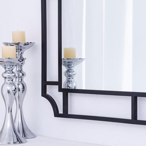 Black Mirror with Metal Frame, 40'' x 28'' Decorative Mirror for Living Room Decor, Large Irregular Wall Mirror for Entryway, Dining Room, Bathroom