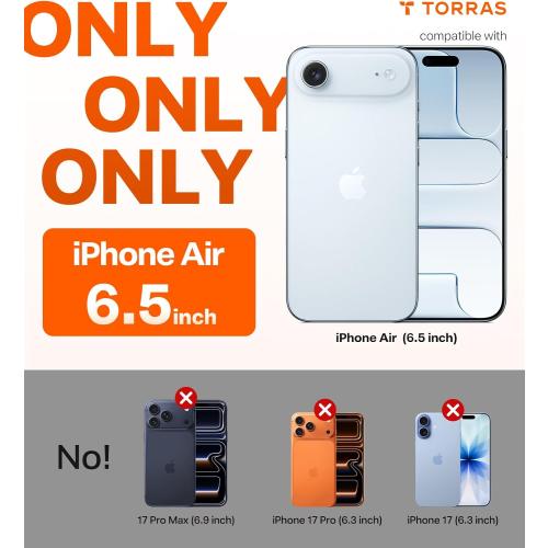 TORRAS Stronger Magnetic for iPhone Air Case, Thin Fit for MagSafe Black | Shockproof Slim Case for iPhone 17 Air with Camera Control & Colorful Buttons, Mil-Grade Drop Tested, Translucent Matte