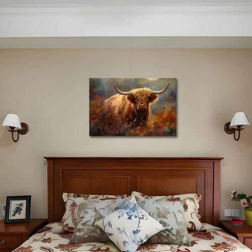 Sense&Sensibility Highland Cow Canvas Wall Art Farmhouse Highland Cow Pictures Wall Decor Rustic Art Modern Western Canvas for Living Room Bedroom Bathroom Kitchen Home Office Decorations 36inx24in