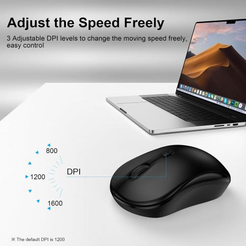 USB Wireless Mouse for Laptop, Mac, PC, Desktop, Office Use, 2.4GHz Wireless Computer Mice With USB-A Receiver, 3 Adjustment Levels 800/1200/1600 DPI, Portable Cordless Computer Mice Long Battery Life