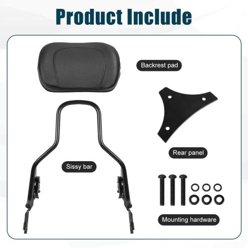 Detachable Upright Passenger Backrest Sissy Bar With Backrest Pad Compatible With for 2009-2025 Harley Touring Street Glide Road King Electra Glide Road Glide FLHR FLHX FLHT FLTR,Black