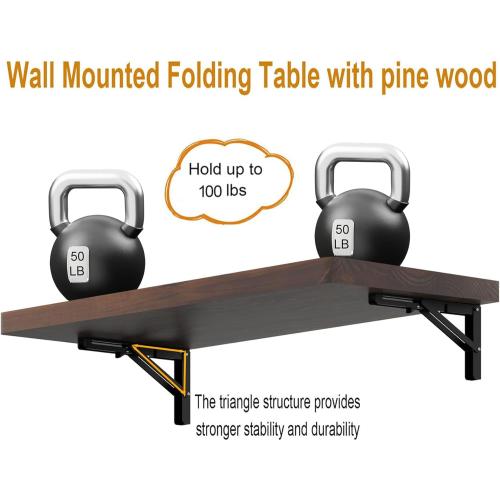 IAE Wall Mounted Folding Table with Pine Wood,36 x 14 Floating Wall Desk,Laundry Folding Table with Shelf Brackets,Fold Down Desk Shelf,Folding Workbench for Home,Dining,Laundry Room,Kitchen,Brown