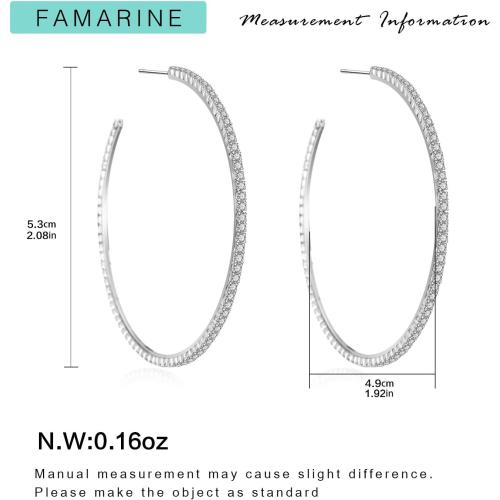 FAMARINE Gold Silver CZ Open C Hoops Earrings, Crystal Cubic Zirconia Hoop Earring Gift for Women