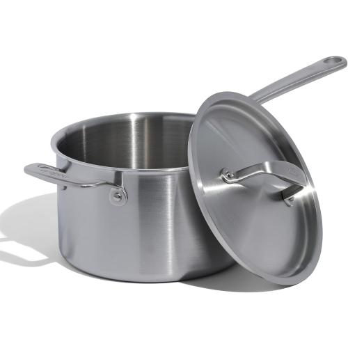 Made In Cookware | 4 Quart Stainless Steel Saucepan with Lid | 5 Ply Stainless Clad Sauce Pan | Professional Cookware | Crafted in Italy | Induction Compatible