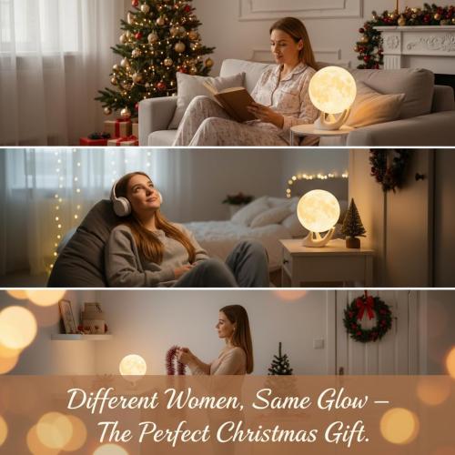 3.5 Mydethun 3.5 Inch 3D Moon Lamp – White Elephant Gift for Women Teenage Girls, Mood Lighting w/Ceramic Base, Dual-Color White/Yellow, Touch-Dimmable LED Night Light for Kids Room, Christmas Decor