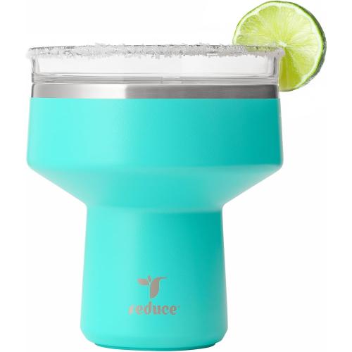 REDUCE Saltini 16oz Margarita Tumbler - Insulated Cocktail Glass with Lid | 360 sippable martini glass alternative,keeps drinks cold for 10 hours,Ocean Breeze,saltable splash-proof lid,cocktail tumbler