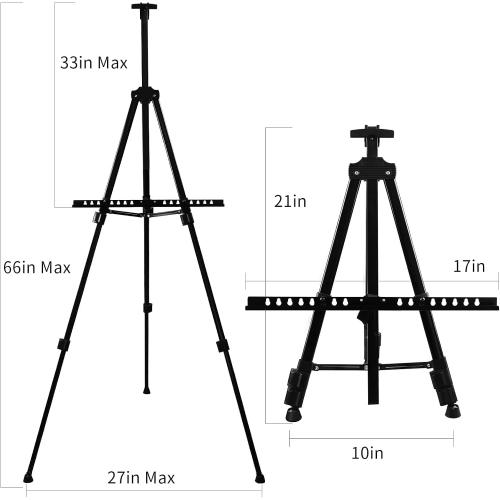 Art Artist Easel Stand for Displaying, RRFTOK Metal Tripod Adjustable Easels for Painting Canvases Height from 21 to 66 with Reinforced Triangle - Carry Bag for Table-Top/Floor Drawing and,Black