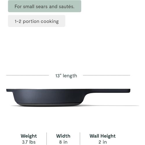 Caraway Cast Iron Skillet - 8” Enameled Cast Iron Pan With 3 Layer Enamel Coating - No Seasoning Required - Compatible With All Stovetops - Free From Forever Chemicals - Midnight Blue