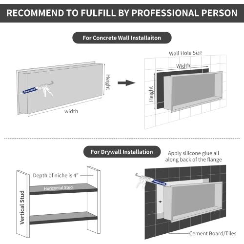Konelia Shower Niche with Lighting, 36x12x4 Inside Shower Storage Wall Niche Stainless Steel Bathroom Shelf Niche No Tile Needed Shower Caddy Recessed Wall Niche, White