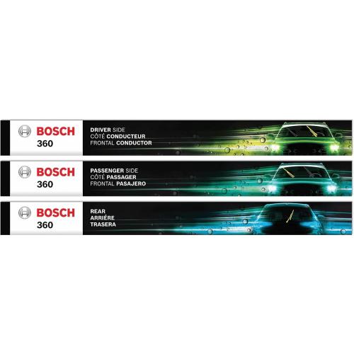 BOSCH B36003 360 Complete Vehicle Wiper Blade Replacement - Includes Front Beam Blades (Pair)   Rear Wiper Blade (1) - 26/17/12