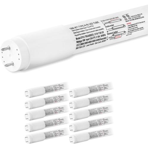 10 Pack 4FT LED T8 Hybrid Type A B Light Tube, 5CCT 3000-6500K, 18W, 2300LM | T8 LED Bulbs 4 Foot Plug & Play or Ballast Bypass, Single/Dual-Ended Power, T8 T10 T12 Tube Light for G13, Frosted, ETL