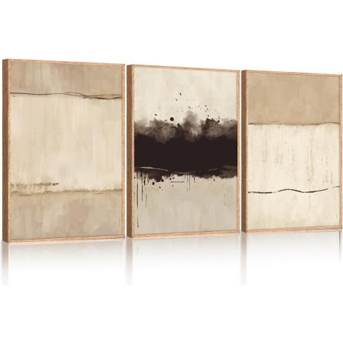 Ausril Large Neutral Textured Framed Canvas Wall Art Set, Minimalist Beige Shapes Wall Decor, Abstract Grunge Landscape Wall Painting, Modern Textured Art Prints for Living Room, Bedroom 24x36x3