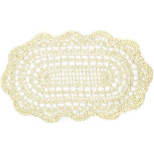 kilofly Crochet Cotton Lace Placemats Doilies 4pc, Oval, Beige, 7.8 x 14 inch