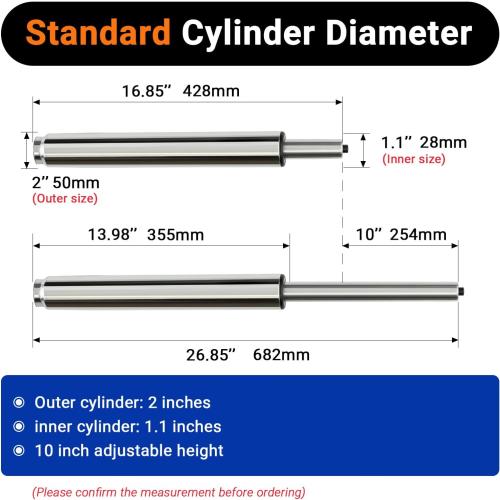 17 Inches-27 Inches Extra Long Gas Lift Cylinder Tube for Bar Stool - 10'' Stroke, Heavy Duty 1000lbs Class 4 Hydraulic Pneumatic Cylinder Shock Piston Fit for Sinking Drafting Chair